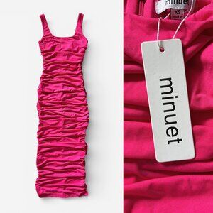 Minuet Hot Pink Ruched Maxi Dress Womens Extra Small Barbiecore Bodycon Y2K